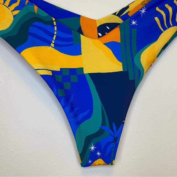SKATIE NEW Mandi Cheeky Bikini Bottom in Palermo Print Blue Orange Sz Large - Picture 4 of 9